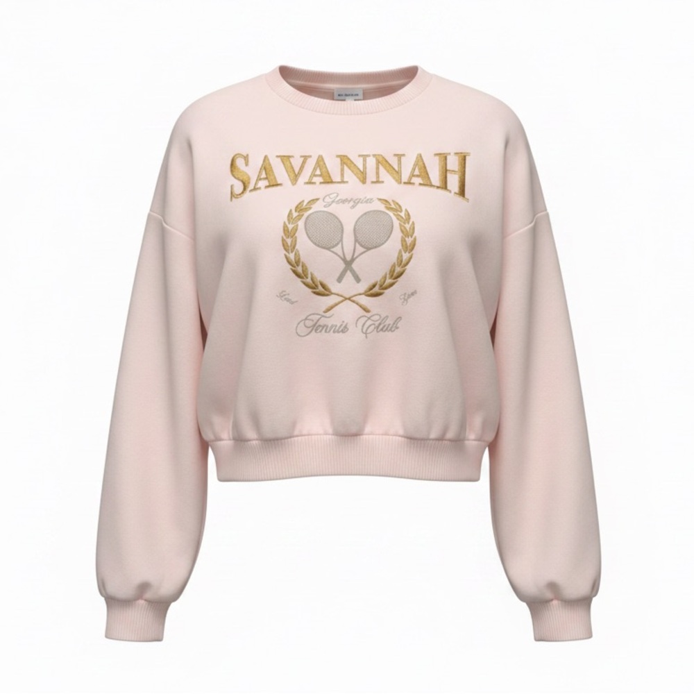 NWT Francesca’s Boutique Tennis Club Embroidered Sweatshirt XL Pink & Gold 🎾💕✨